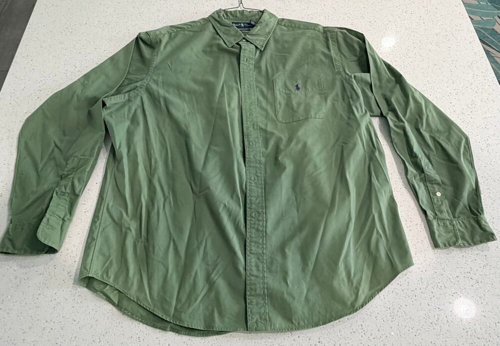 Vintage Men Ralph Lauren Polo Sz XL Button Down Shirt Classic Fit Sea Foam Green